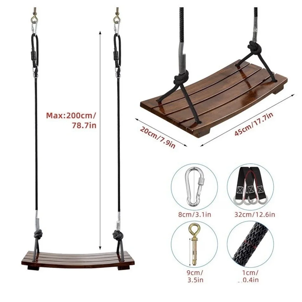 PELLOR Wood Tree Swing Seat, Indoor Outdoor Rope 17.7x7.9x0.6 inch, Chocolate
